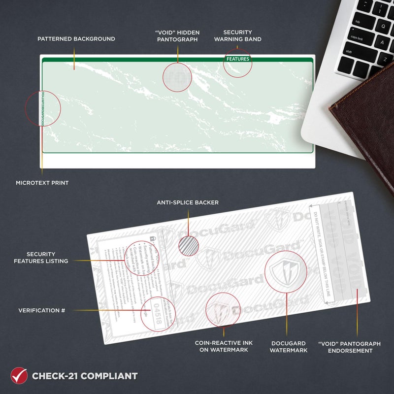 DocuGard Standard Green Marble Bottom High Security Check Paper - QuickBooks & Laser/Inkjet Printer Compatible - 11 Security Features - 500 Blank Business Checks (04518) - Image 3